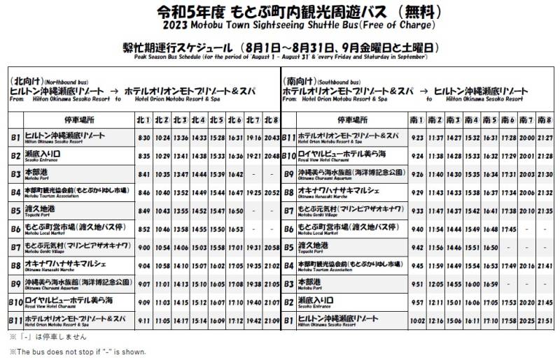7/1(土)～ 本部町内観光「無料周遊バス」の運行が開始いたします。